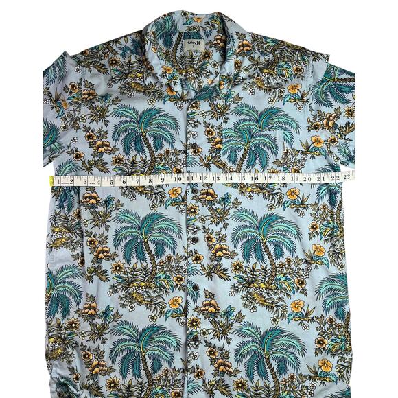 Hurley Hawaiian Shirt Mens Large Palm Tree Floral Aloha Surf Beach Button Up - Picture 10 of 11